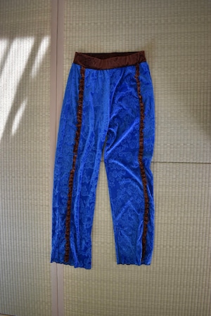 RehersalL check emboss velour slit pants / turquoise