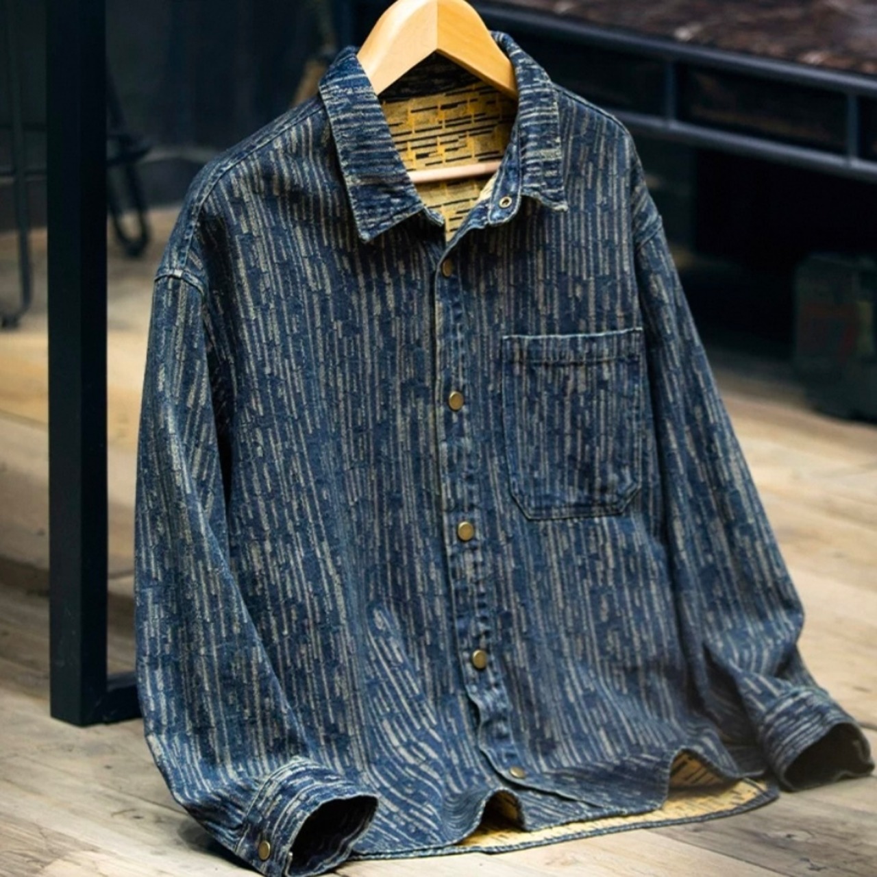Denim Fabric Long Sleeve Shirt with Chest Pocket ◇H0325
