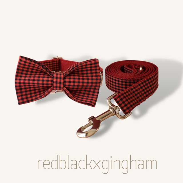 【チェックシリーズ】レッドブラック×ギンガム迷子札刻印サービス・犬用首輪＆リボン