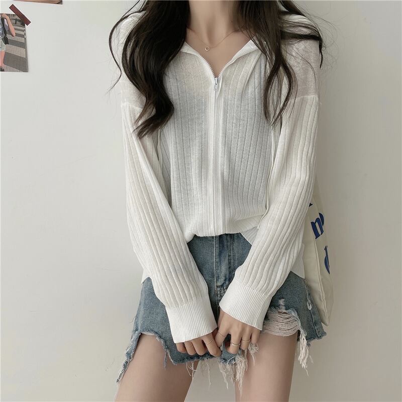 フードカーディガンジャケット セーター 薄手レディースサマーホワイトブラウス ロング 夏物 1号婦人47094454821