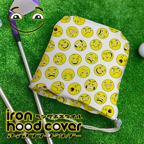 全面印刷 ランダムフェイスデザイン アイアンフードカバー ゴルフ ゴルフカバー アイアン ゴルフアイアンフード