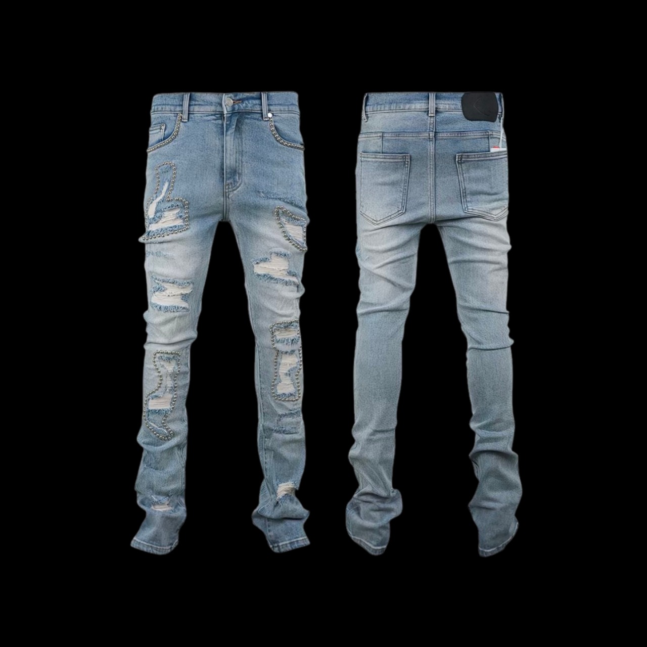 TGFCLUB studs damage slim fit denim - 10