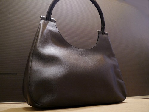 超美品◆GUCCI グッチ バンブー レザー ワンショルダー バッグ黒◆
