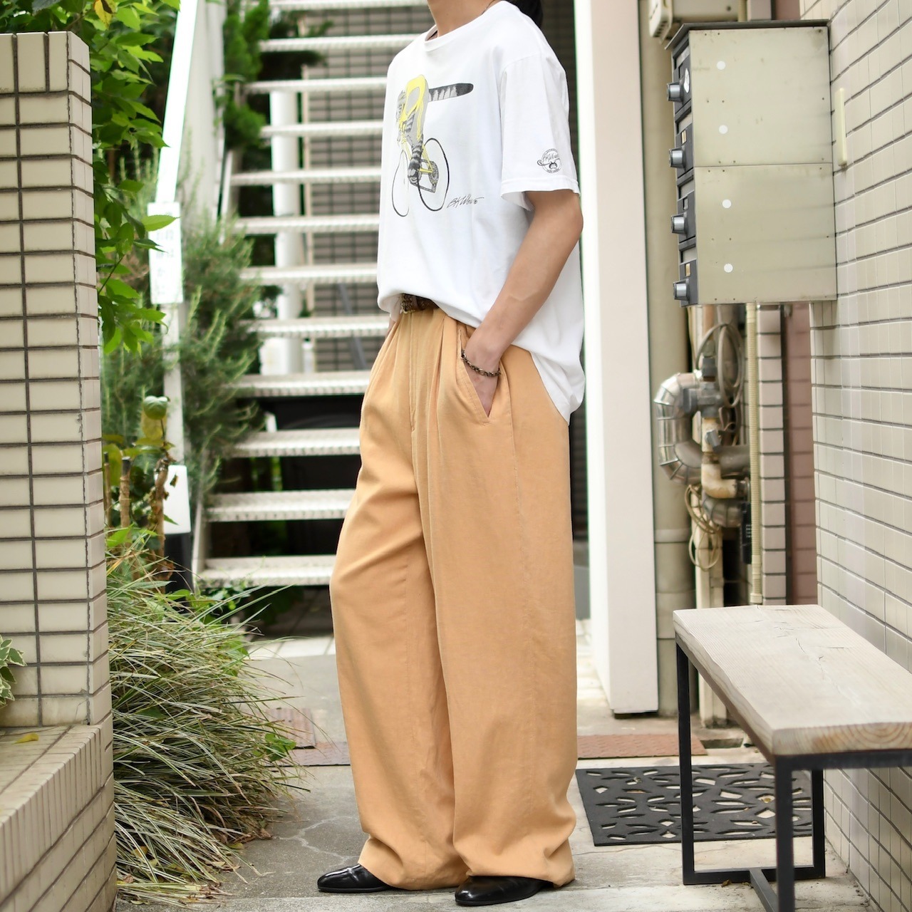 drape silhouette linen×rayon wide color slacks