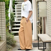 drape silhouette linen×rayon wide color slacks