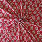 ブロックプリント生地【50cm単位】インド綿 花柄 赤×ピンク #41110-RD1