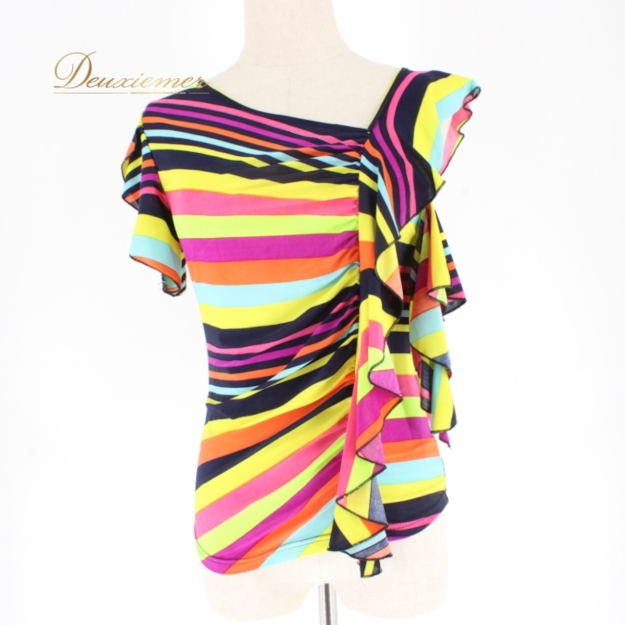 社交ダンス 衣装 スタンダード トップス レッスンウェア ICHIOKU イチオク グリーン系 ブルー系 イエロー系 オレンジ系 ピンク系 ネイビー系 フリル デザイン ストライプ 着心地 おしゃれ カジュアル スポーティー ダンスウェア フェスティバル ショート丈 レッスン ウェア 女性用 トップス スタイル ಹೊಂದೊ