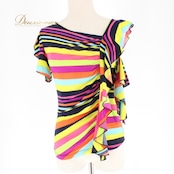 社交ダンス 衣装 スタンダード トップス レッスンウェア ICHIOKU イチオク グリーン系 ブルー系 イエロー系 オレンジ系 ピンク系 ネイビー系 フリル デザイン ストライプ 着心地 おしゃれ カジュアル スポーティー ダンスウェア フェスティバル ショート丈 レッスン ウェア 女性用 トップス スタイル ಹೊಂದೊ