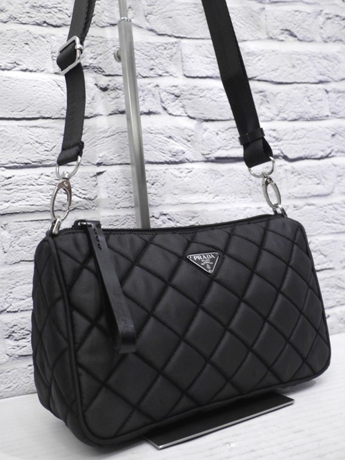 【美品】PRADA プラダ キルティング テスート ナイロン クロスボディ バッグ ショルダー カメラ バッグ ポーチ ポシェット M黒◆レアモデル