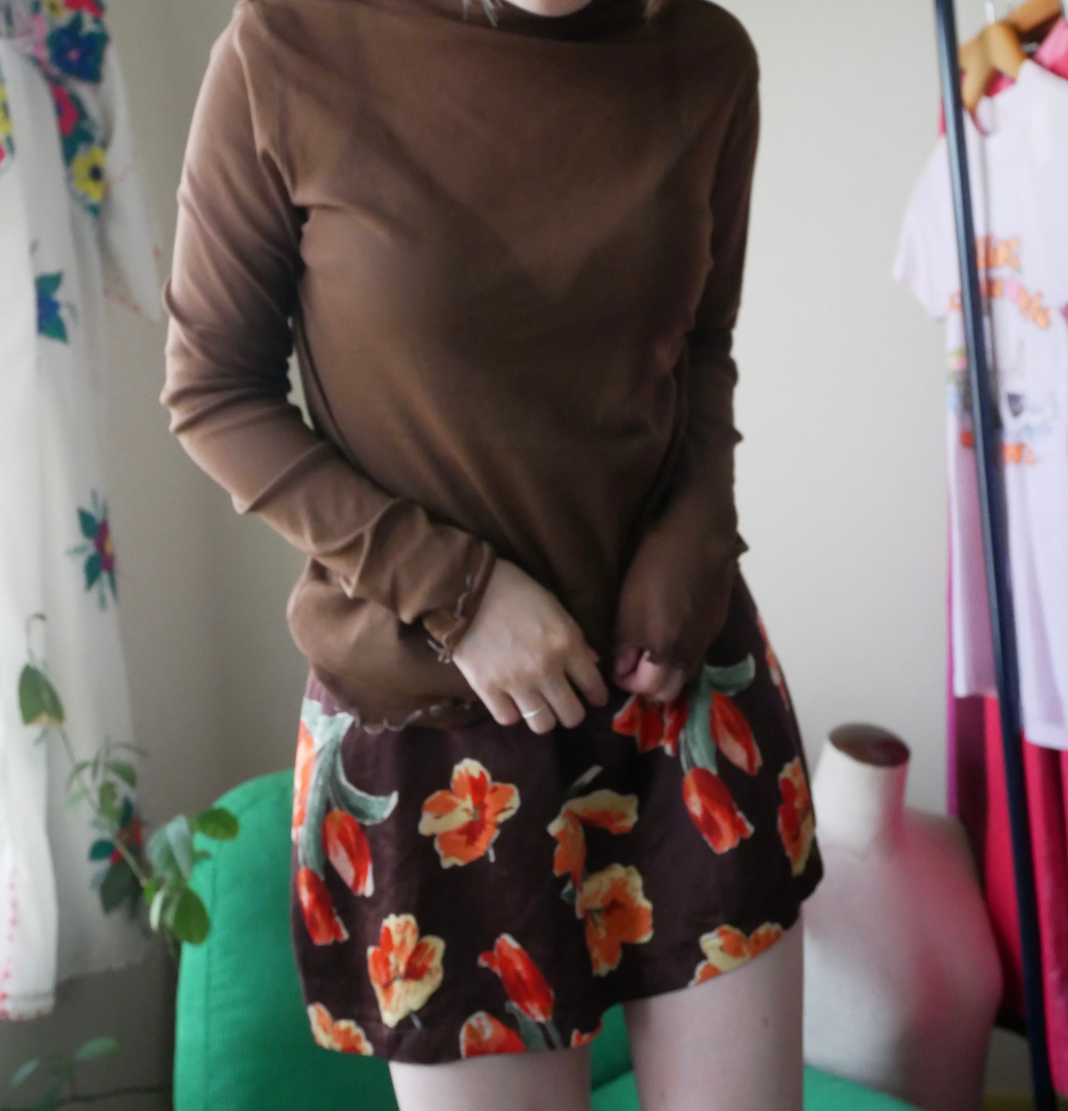 90s Vintage Sheer Mesh High Neck - Chocolate Brown