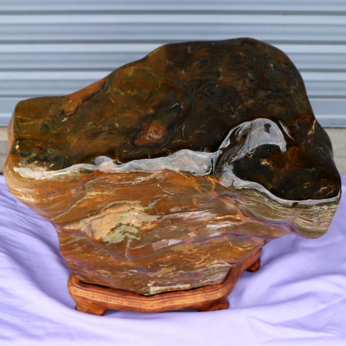 青森県天然記念物・玉鹿石・津軽錦石・台座付・No.200708-376・送料