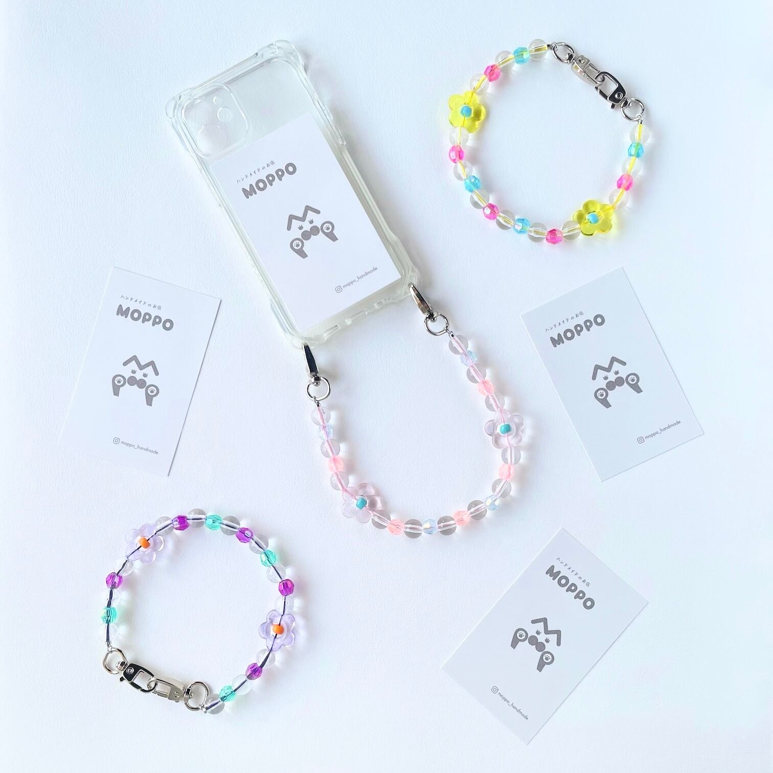 ビーズストラップ｜ポップクリアフラワー（ブルー） | MOPPO