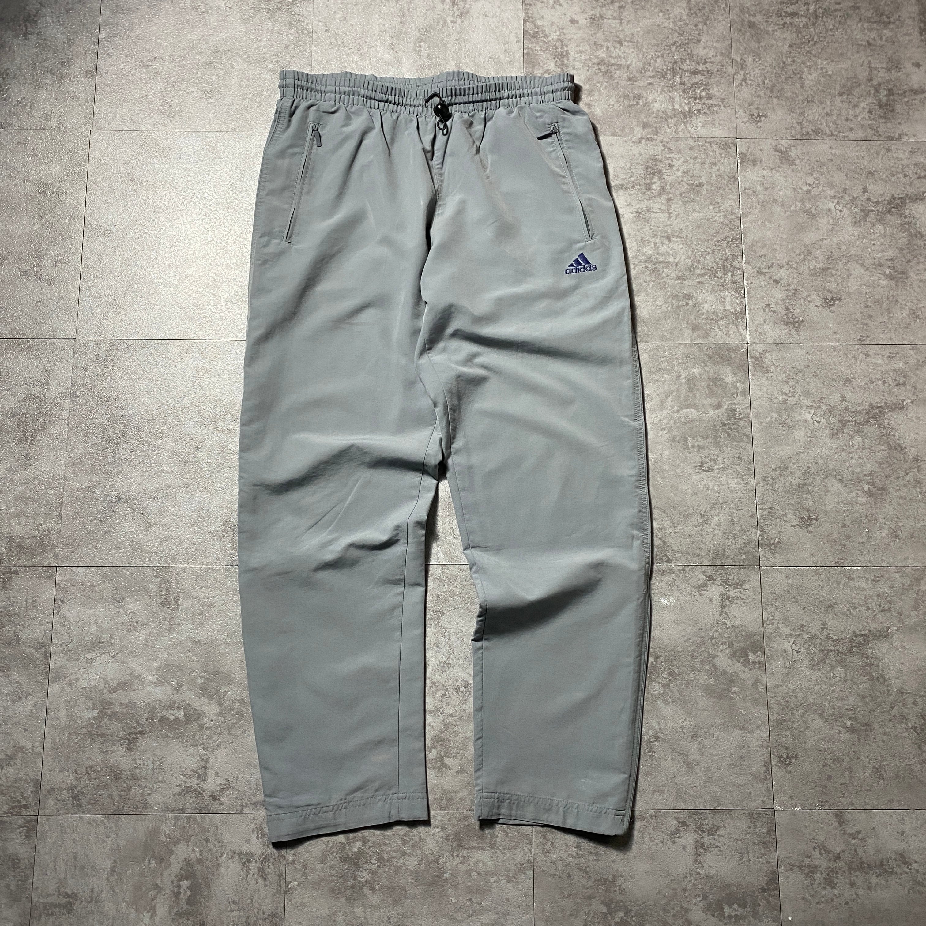【美品】00s バランスウェアデザイン スタジャン 刺繍 ナイロン L グレー 00's adidas アディダス 刺繍パフォーマンスロゴ ジップ付きポケット