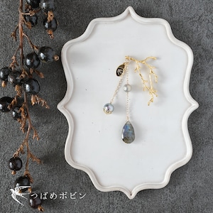 天然石とパールの帯飾り《ラブラドライト 薄雫/B》