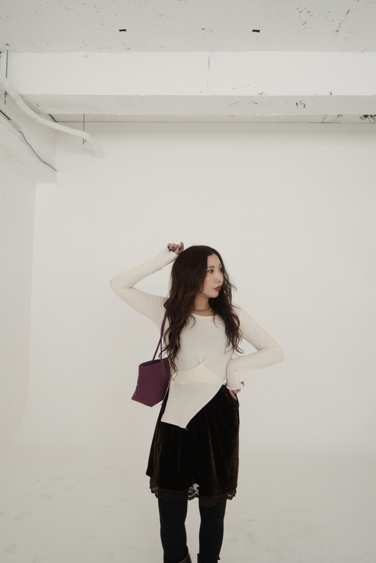 Ribbed Button Detail Long Sleeve Top ／White