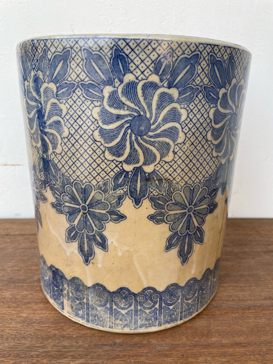 Japan Vintage 火鉢 染付 伊万里 手あぶり 手描き 鉢カバー 古道具 古 