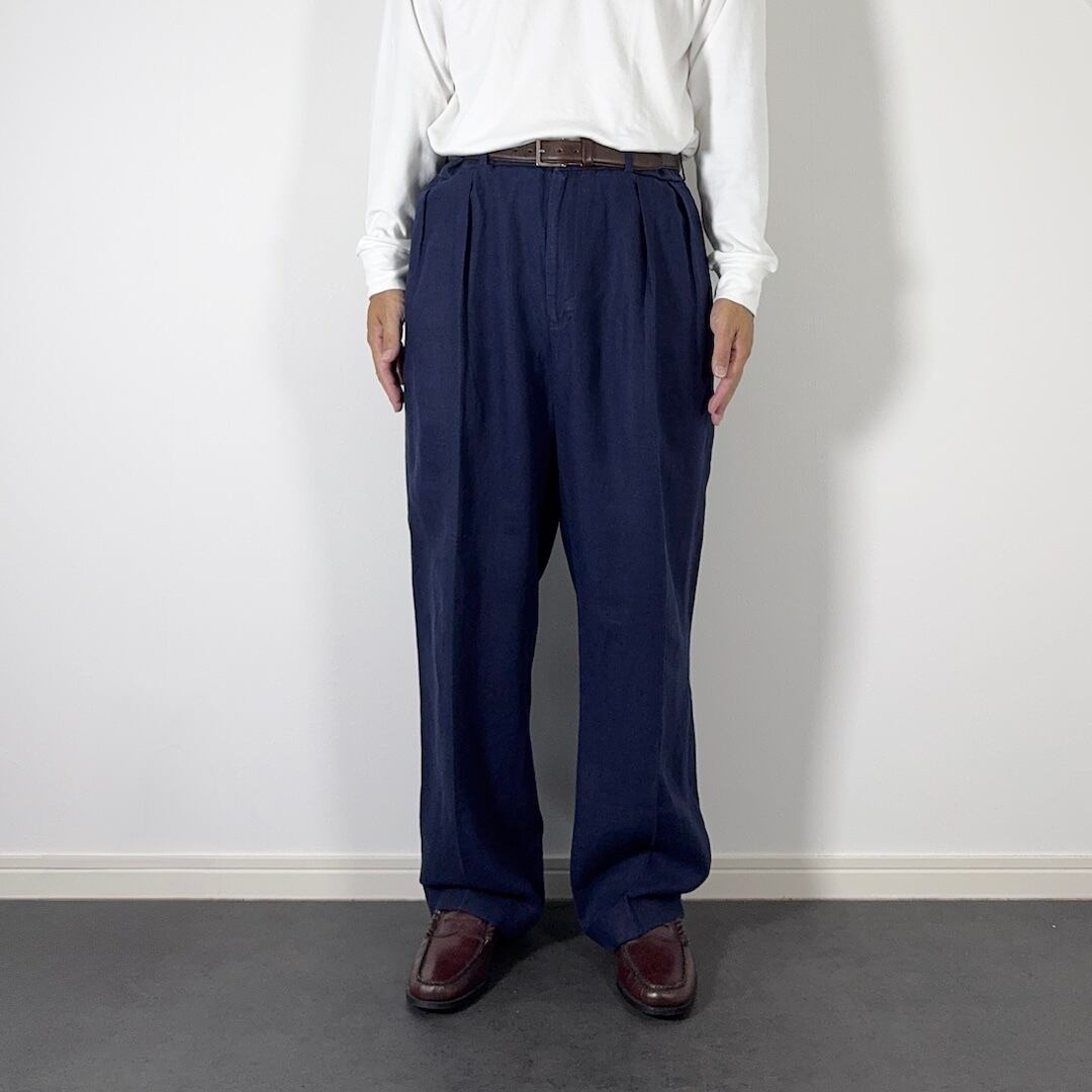 RalphLauren LINEN 2タックスラックス ネイビーW36L30古着 Polo by Ralph Lauren LINEN trousers NAVY W36L30 古着 | soro used