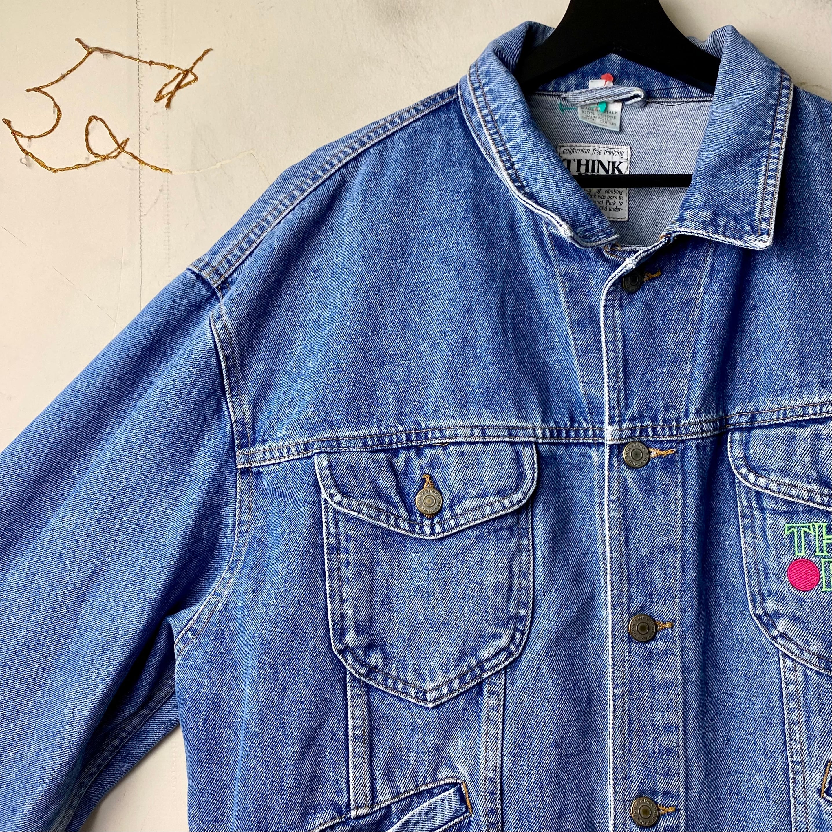vintage THINK PINK logo embroidery denim jacket | NOIR ONLINE