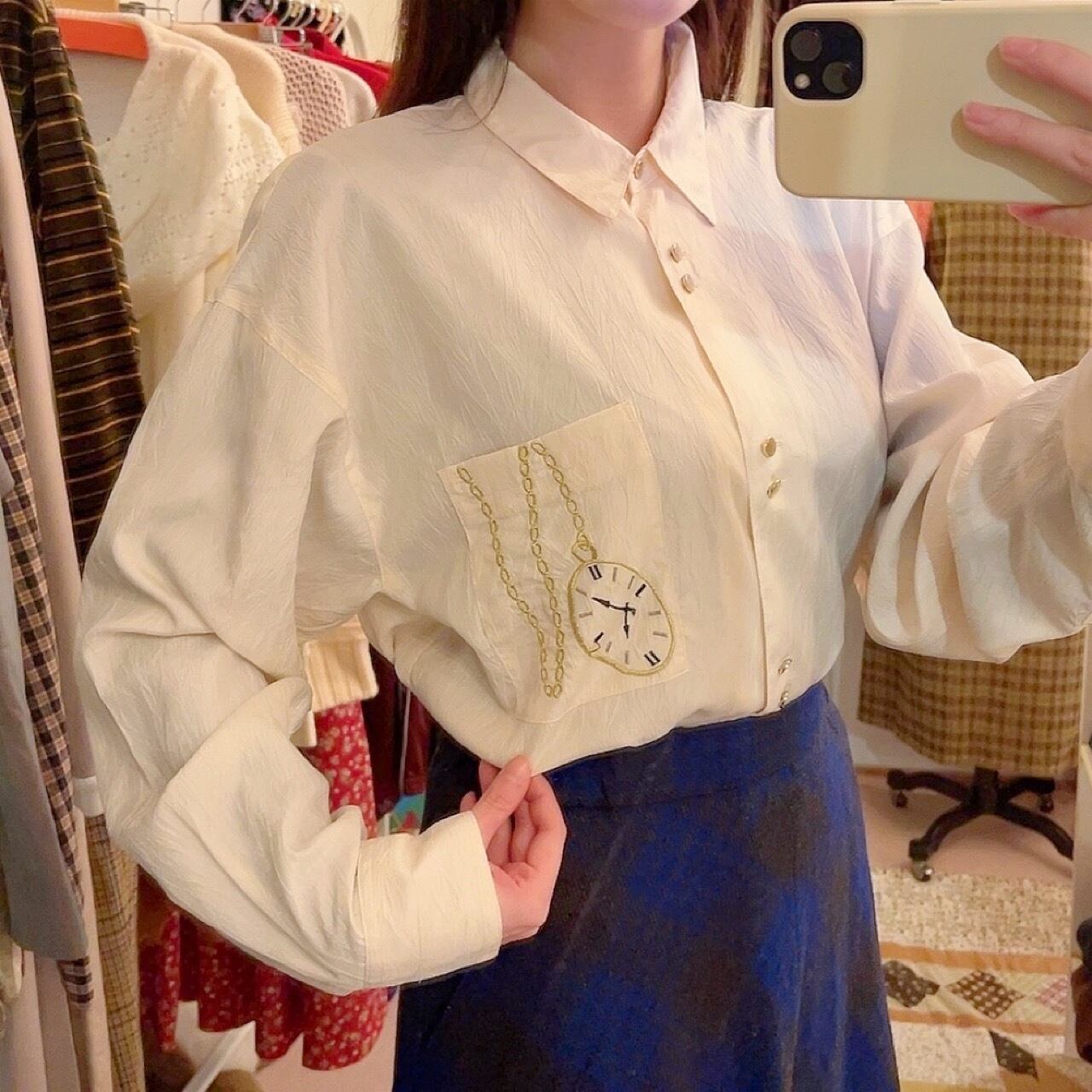 pocket watch crepe blouse