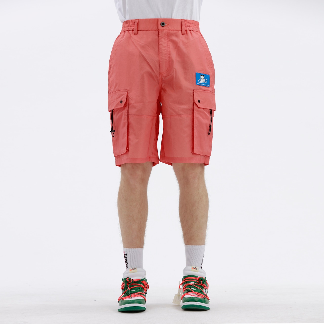 送料無料 【HIPANDA ハイパンダ】メンズ ショート パンツ MEN'S SHORT CARGO PANTS / ORANGE・BLACK