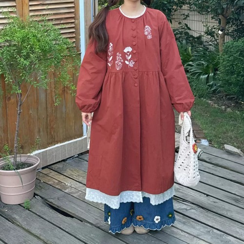ボタニカル刺繍ロングトレンチコート ・12178