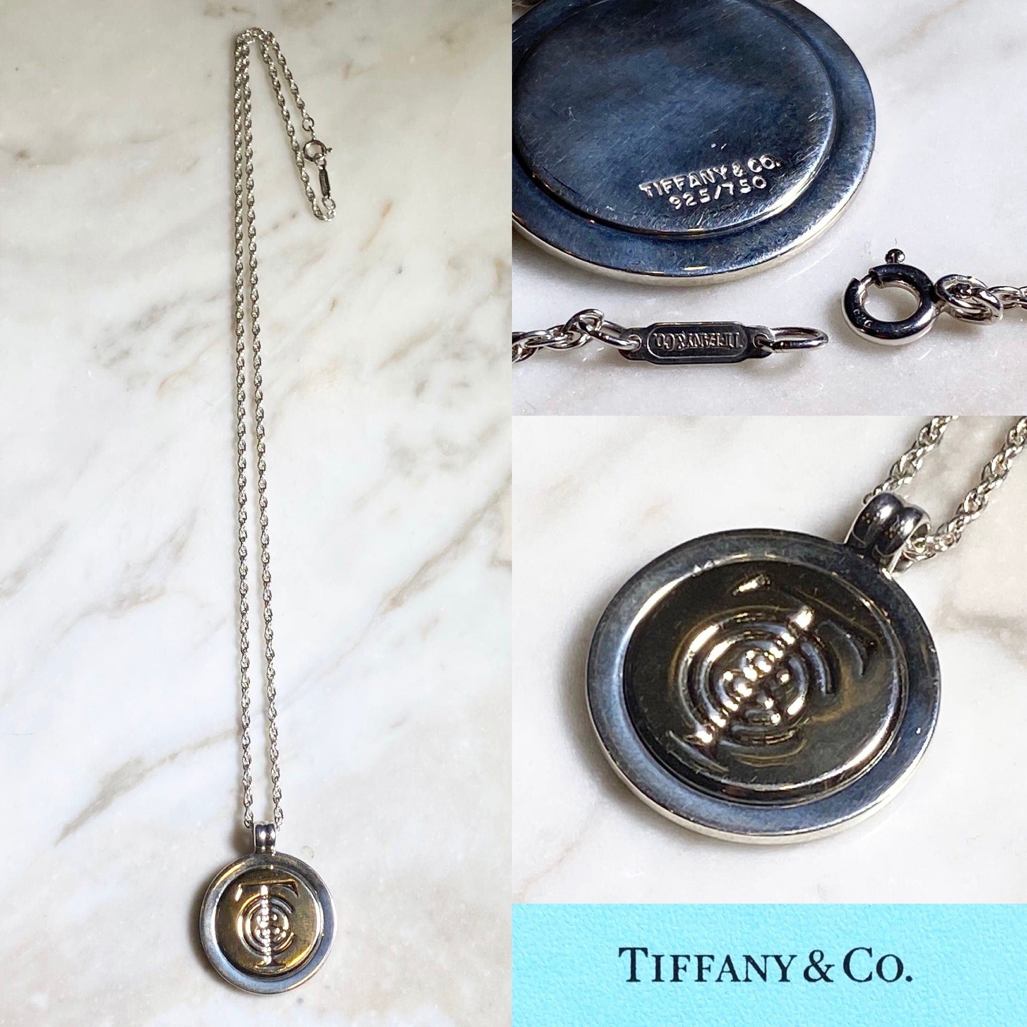 vintage TIFFANY silver × k18 logo engraved pendant necklace | NOIR 
