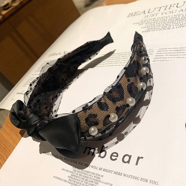 【◎即納】Leopard pearl hair band　M1915