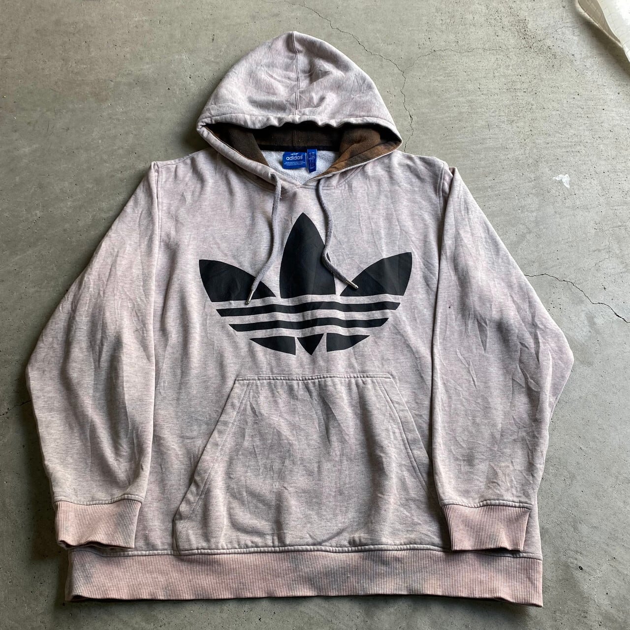ビッグサイズ Adidas アディダス ブリーチ ビッグロゴ フロントプリント トレフォイル スウェットパーカー メンズ2xl 古着 レディースl グレー プルオーバー 両面プリント パーカー Sa Cave 古着屋 公式 古着通販サイト 30 Off Sale開催中