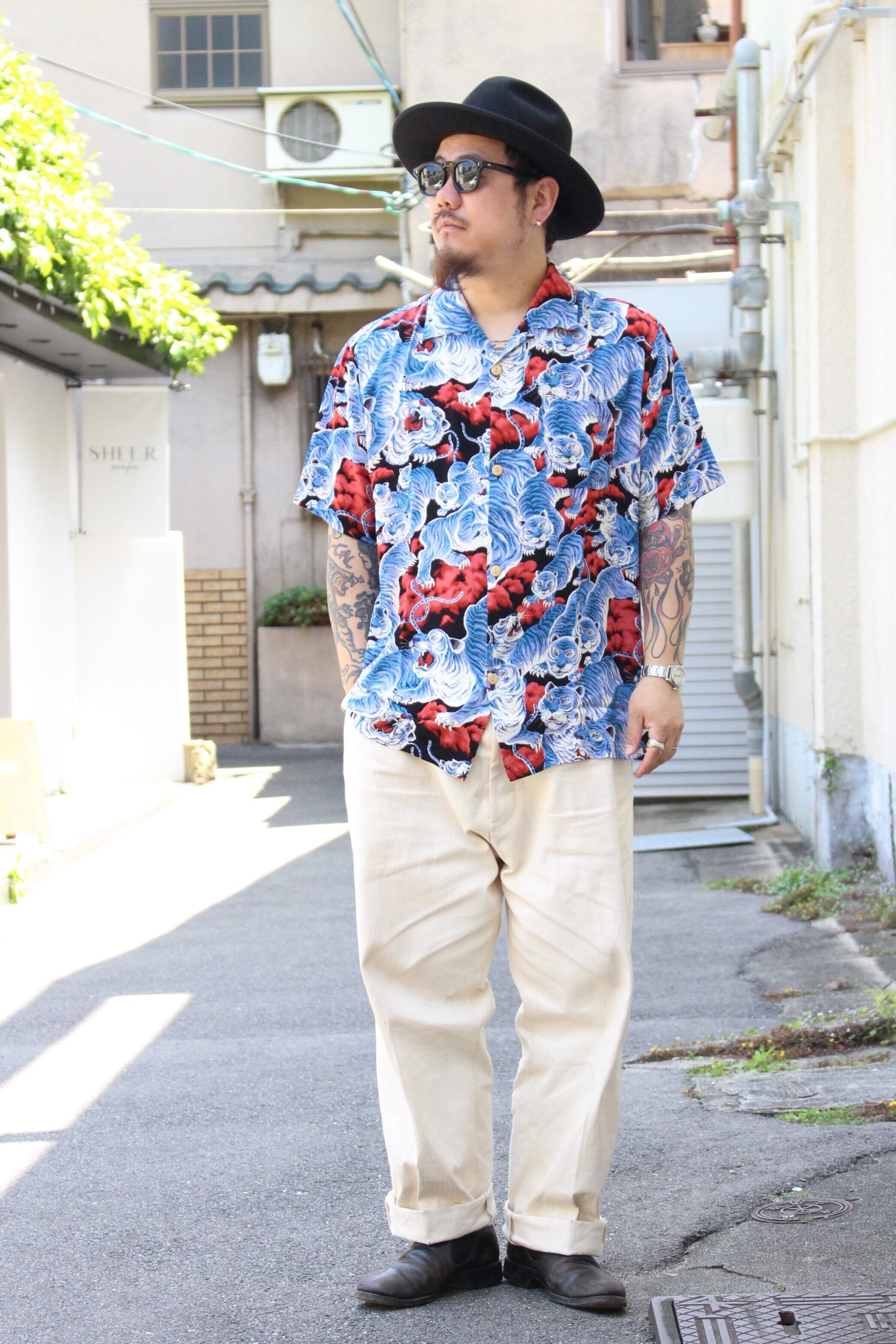 HOUSTON】41022 ALOHA SHIRT(百虎) -BLACK / ヒューストン アロハ