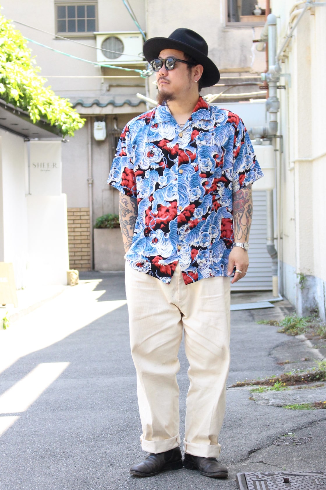 HOUSTON 41022 ALOHA SHIRT 百虎 -BLACK ヒューストン アロハシャツ
