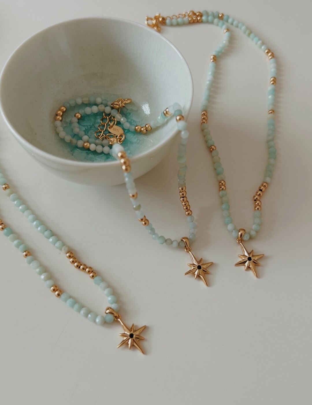 オリジナルデザイン 天然クォーツネックレス シルバー18k金メッキ 湖水グリーン天然石