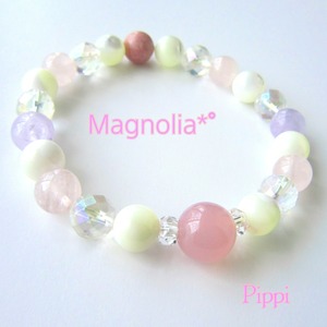 【再販】カルセドニー×ローズクォーツ×ロードナイト　天然石ブレスレット　Magnolia*゜