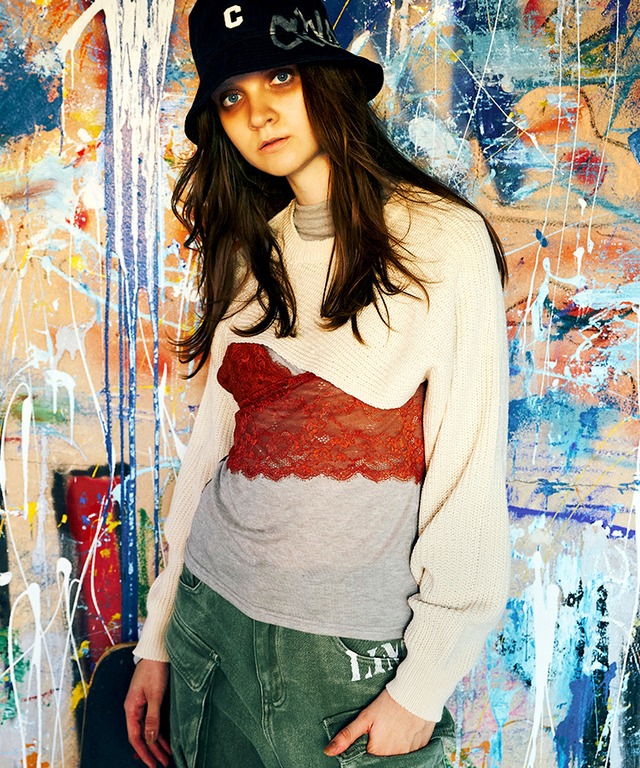 【直営店限定ITEM】クロップドアシメトリーニットTOPS (IVORY)　CQ-45099H