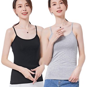 【人気】カップ付きキャミソール 2セット 冷感 さらさら生地 インナー トップス 肩紐調節可 吸汗 肌優しい ブラトップ