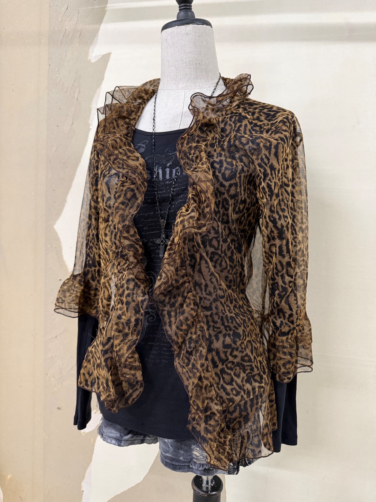 leopard sheer ruffle blouse