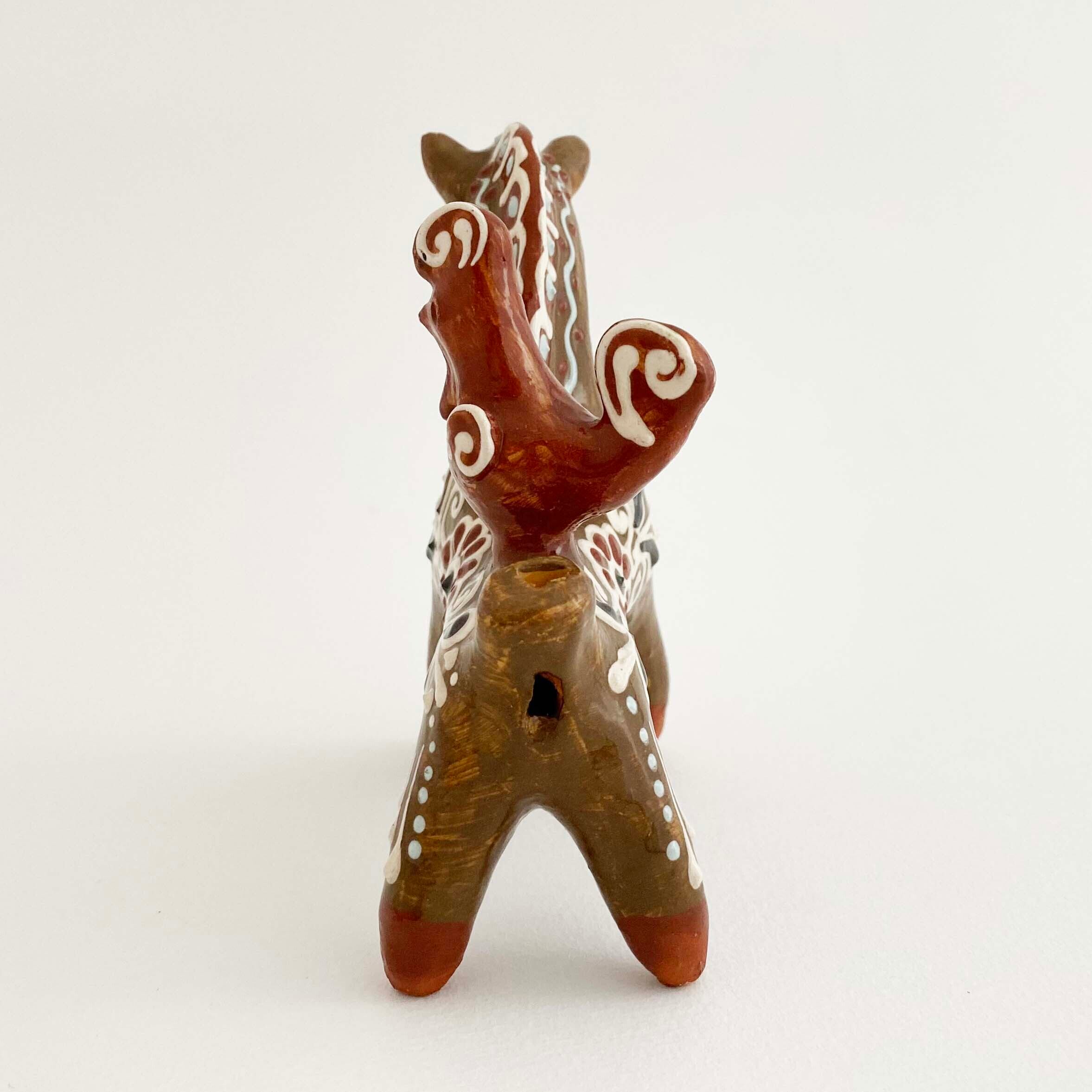 ウクライナ産  オピシュニャ土人形（馬と鶏 / こげ茶の馬）