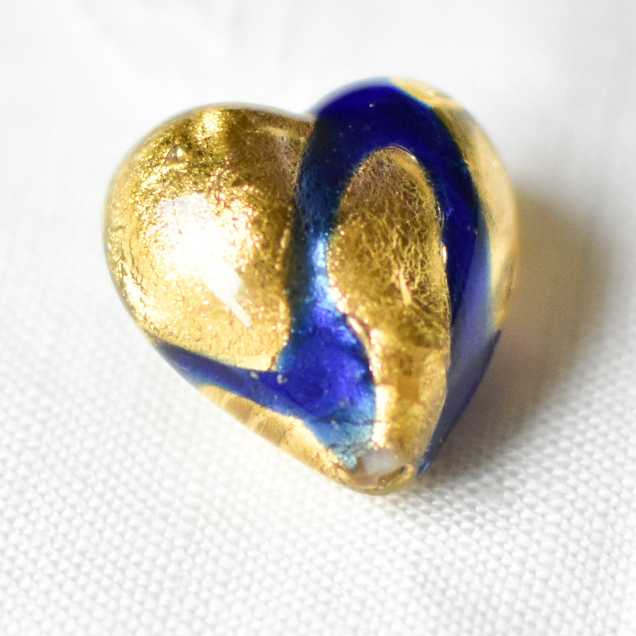 ベネチアンガラスビーズ ハート型 25ミリ ゴールドフォイル×ブルー