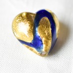 ベネチアンガラスビーズ　ハート型　25ミリ　ゴールドフォイル×ブルー