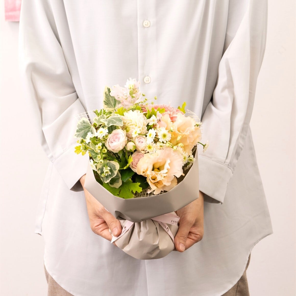 ★２５センチsize ✴︎ころん白い芍薬　ブーケ&ブートニアSET ☆25センチsize ✴︎ころん白い芍薬 ブーケ&ブートニアSET