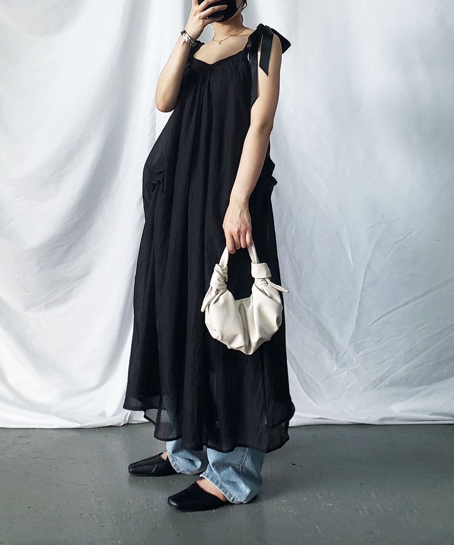 ショルダーリボンシアーロングワンピース　N08-22-0025 | me+em select powered by BASE