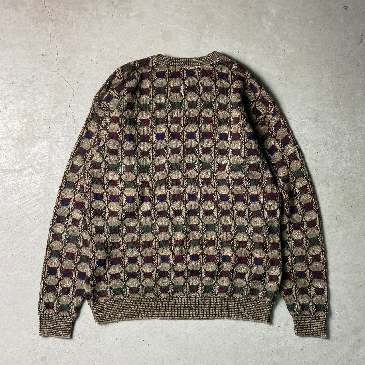 R&R CASUALS USA製 総柄 コットン×アクリルニットセーター メンズXL 