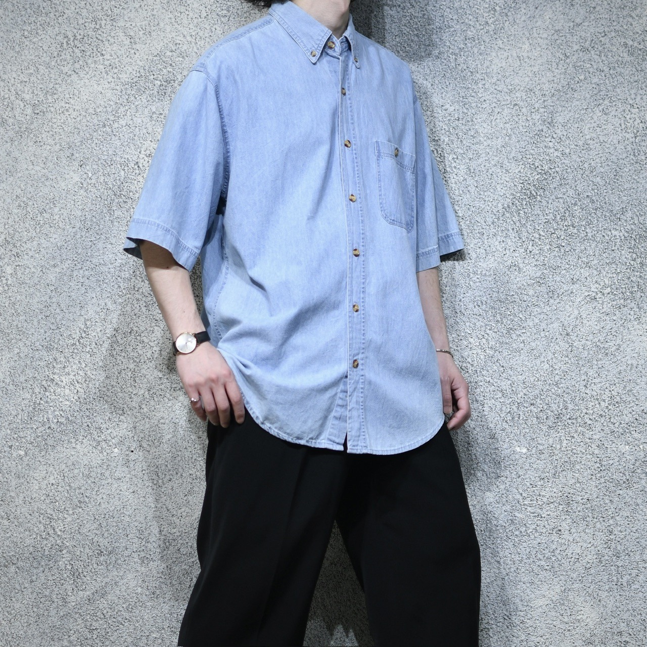 lavender stitch denim shirt