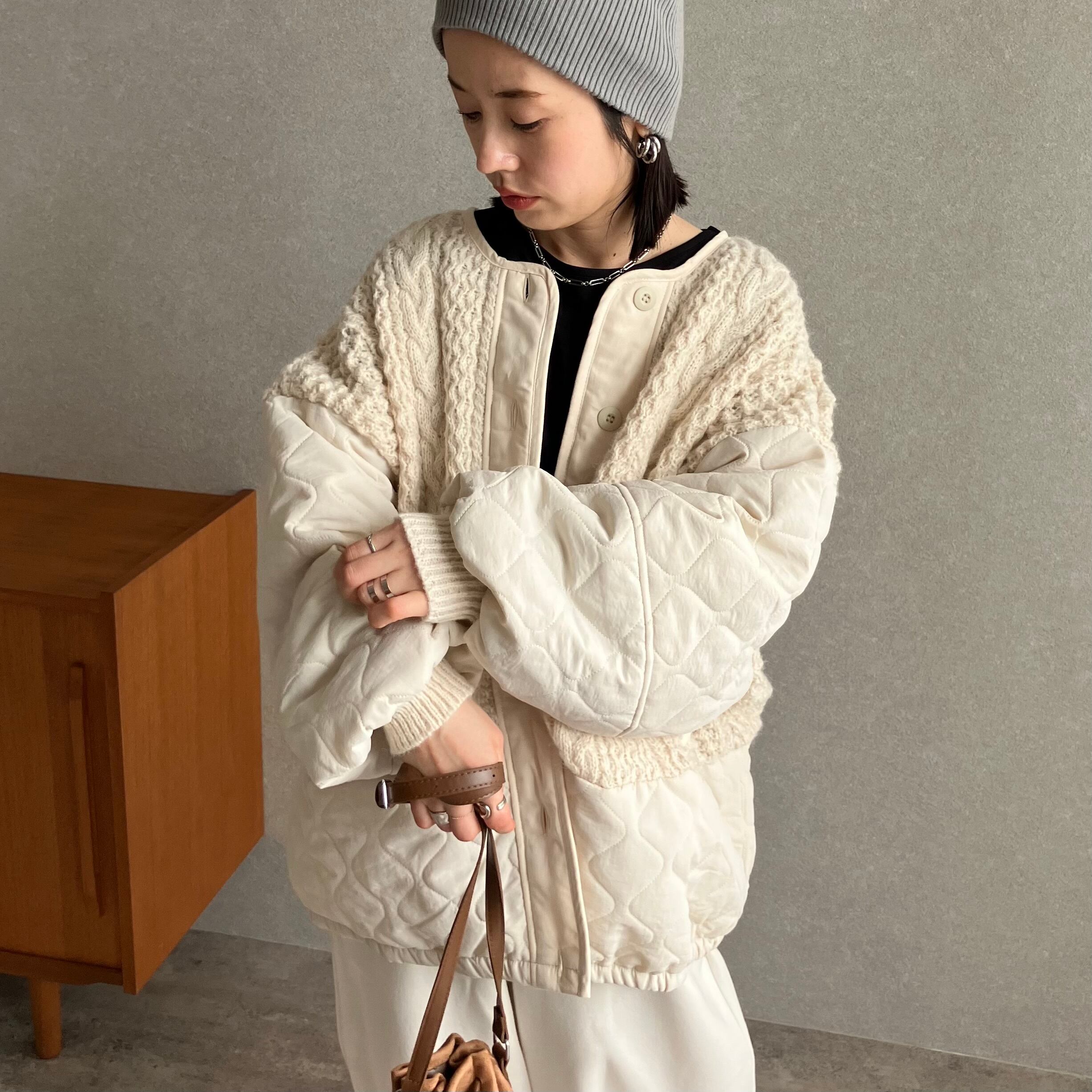 ケーブルニット×キルティングボリュームブルゾン【an-e251645-z】宅配