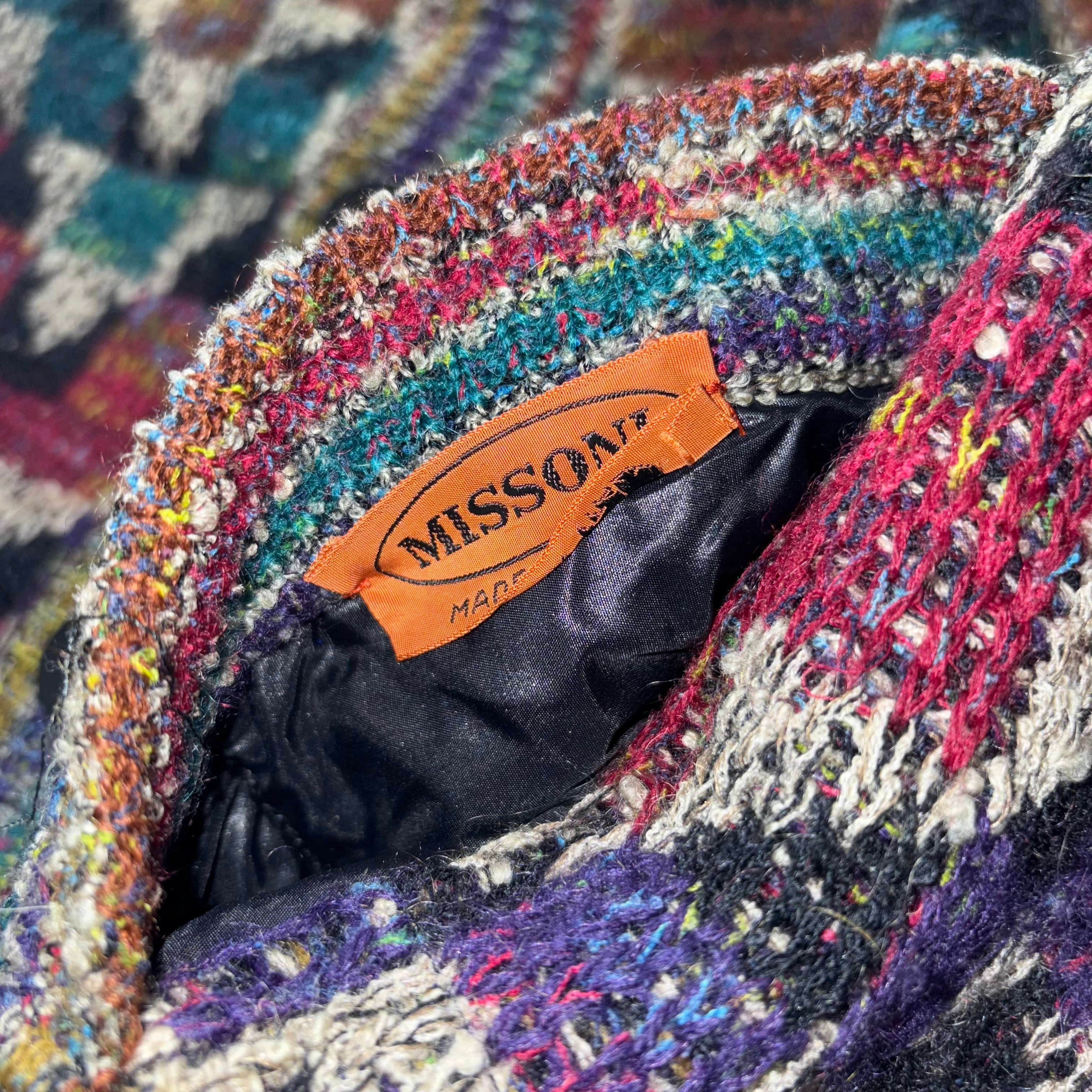 A0589 ミッソーニ MISSONI◆ウール リバーシブル コート 総柄 40 イタリア製 MISSONI ミッソーニ╱リバーシブルウールコート 大きめ50 オレンジタグ