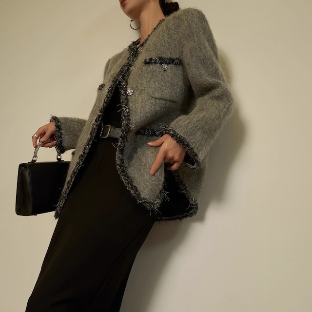 collarless grey jacket 10880