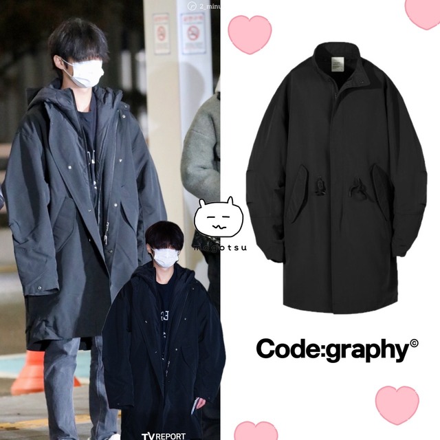 ★Stray Kids リノ 着用！！【Code:graphy】US-ARMY MILITARY FISHTAIL HOOD LONG PARKA BLACK
