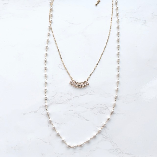 ジルコニアチャーム×パールチェーン重ね付けネックレス