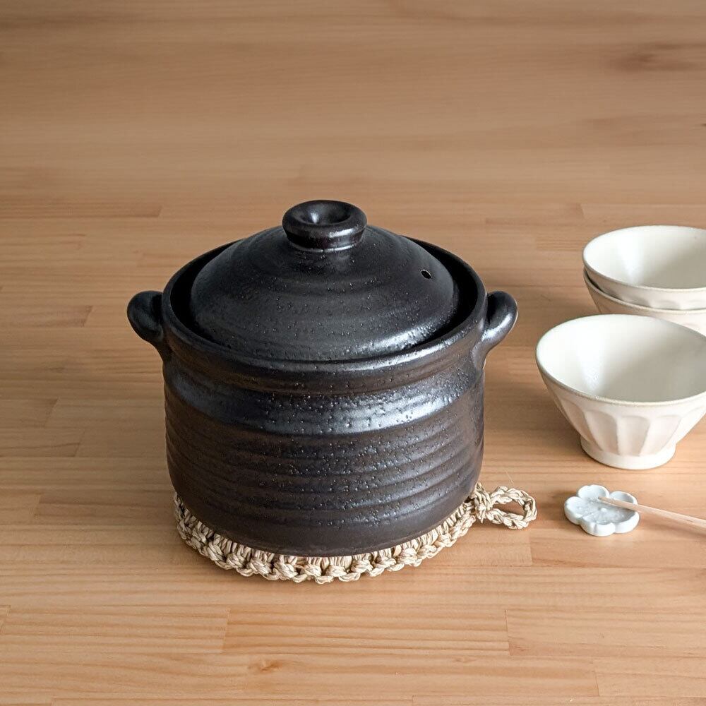 三陶 萬古焼 ＩＨ対応３合炊きご飯釜 土鍋 ご飯鍋 黒釉メタルIH 対応 ご飯鍋 IH 3合炊き 黒釉メタル ごはん鍋 萬古焼 | みのさらら