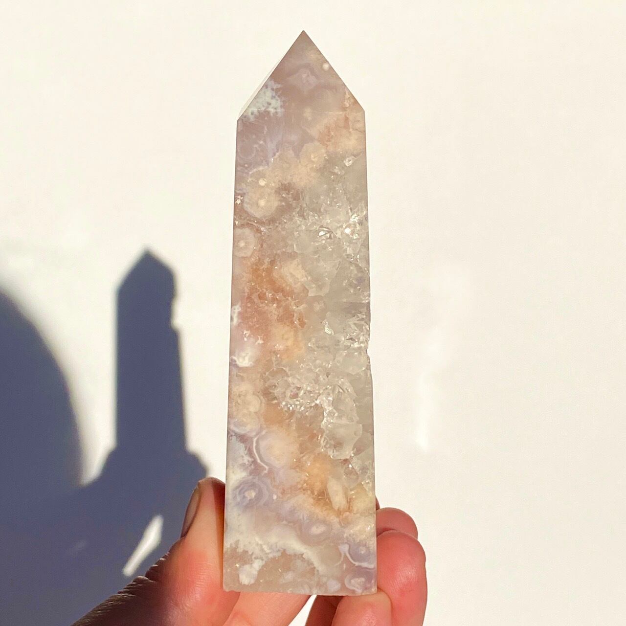 フラワーアゲート x ピンクアメジストのポイント Flower Agate x Pink