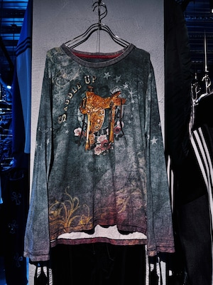 "BIT&BRIDLE"graphic print design long sleeve T shirt